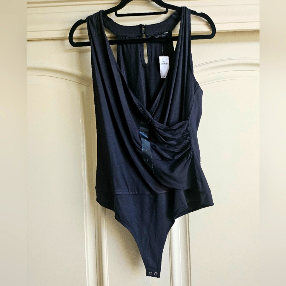 Gap Womens Elegant Black Drape Bodysuit L NWT